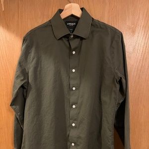 Olive Herringbone Desk to Dinner Shirt from Bonobos, medium short tailored fit